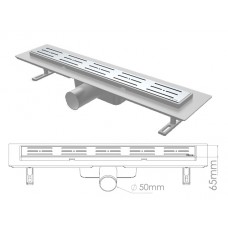 Сливной трап горизонтальный D 50, решетка нерж. с площадкой под плитку, 65х500мм (NOVA)
