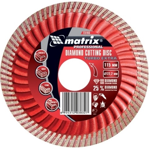 Диск алмазный, отрезной Turbo Extra, 180 х 22,2 мм, сухая резка. MATRIX Professional