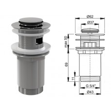 Водослив для умывальника click/clack 5/4, цельнометаллический с малой заглушкой, Alcaplast (Водослив для умывальника click/clack 5/4, цельнометалличес