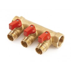 Коллектор с отсекающими кранами, 3/4"х2 вых. 1/2" нар. красный General Fittings