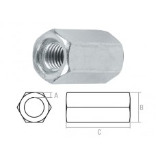 Гайка М10 (1.5х17х30 мм) удлиняющая, цинк, кл.пр. 5.8 (50 шт в карт. уп.) STARFIX