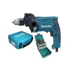 Дрель ударная MAKITA HP 1630 KX 2 в чем. + набор сверл (710 Вт, патрон ЗВП, 1 скор.)