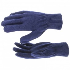 Перчатки трикотажные, акрил, цвет: синий, двойная манжета, Россия. СИБРТЕХ