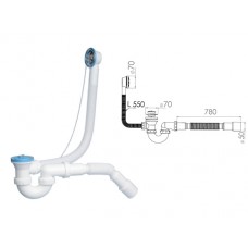 Сифон для ванны U-образный с выпуском  и переливом 70 мм, с гибкой трубой 40х40/50, NOVA