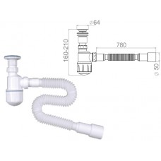 Сифон для биде, выпуск 64мм,  с гибкой трубой 1 1/4"- 40/50мм, NOVA